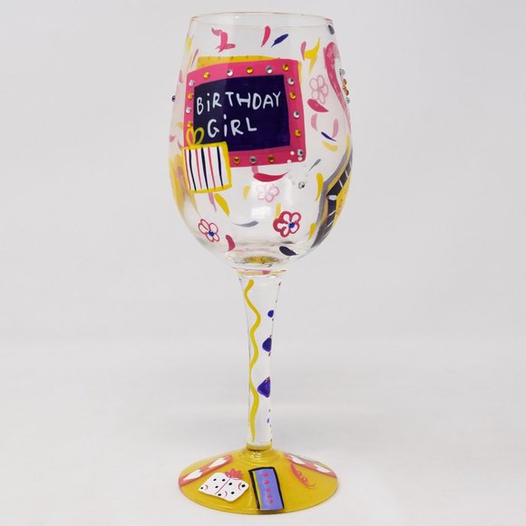 Lolita Birthday Girl Artisan Hand Painted Wine Glass Happy Colorful Party Gift - Picture 1 of 12